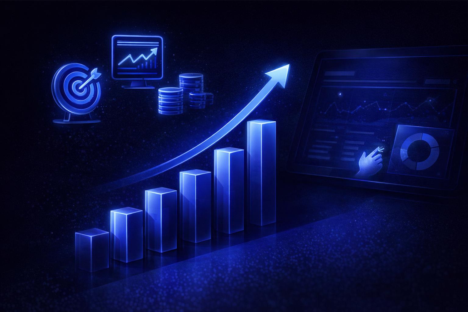 Abstrakte Visualisierung von Conversion Zielvorhaben in Google Ads die zu gesteigerter Effizienz und mehr Umsatz Ihrer Kampagnen beitragen sollen.