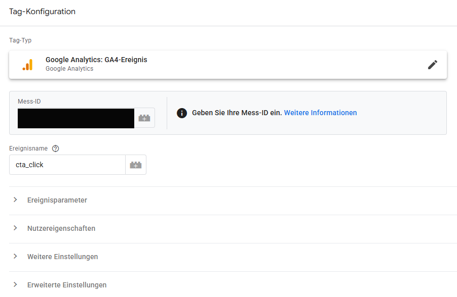 Das GA4-Ereignis "cta_click" als Tag im Google Tag Manager richtig anlegen.