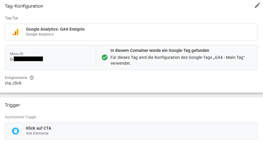Den richtigen Trigger für das GA4-Ereignis "cta_click" auswählen.
